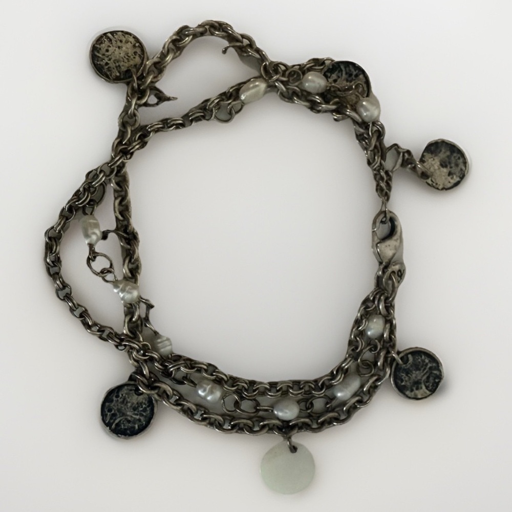 Vintage American Eagle Outfitters Silver-Tone & Pearl Multistrand Charm Bracelet